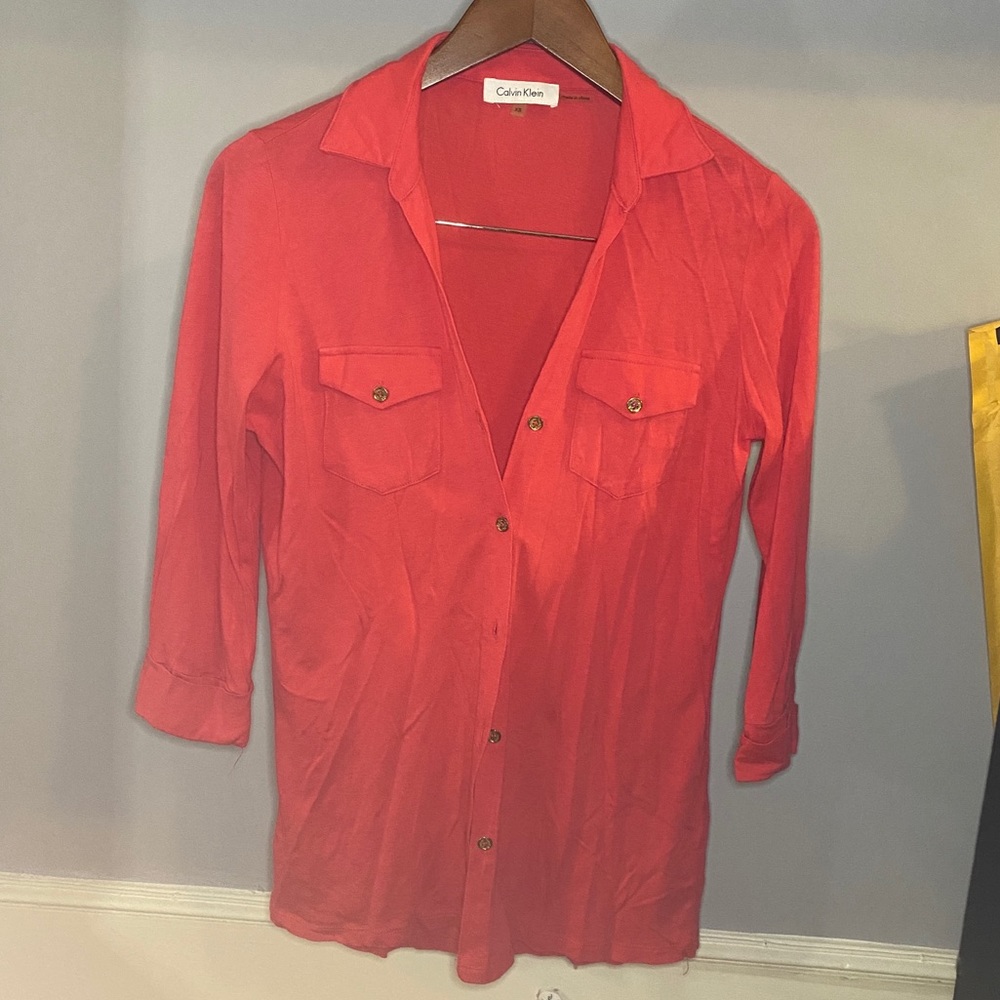 Hot Pink Button Down Calvin Klein Quarter Sleeves